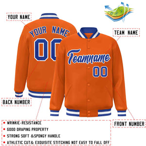 Custom Orange Royal-White Classic Style Varsity Full-Snap Letterman Jacket