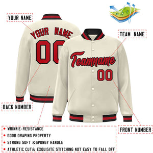 Custom Khaki Red-Black Classic Style Varsity Full-Snap Letterman Jacket