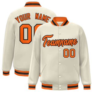 Custom Khaki Orange-Black Classic Style Varsity Full-Snap Letterman Jacket