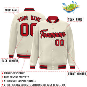 Custom Khaki Red-Black Classic Style Varsity Full-Snap Letterman Jacket