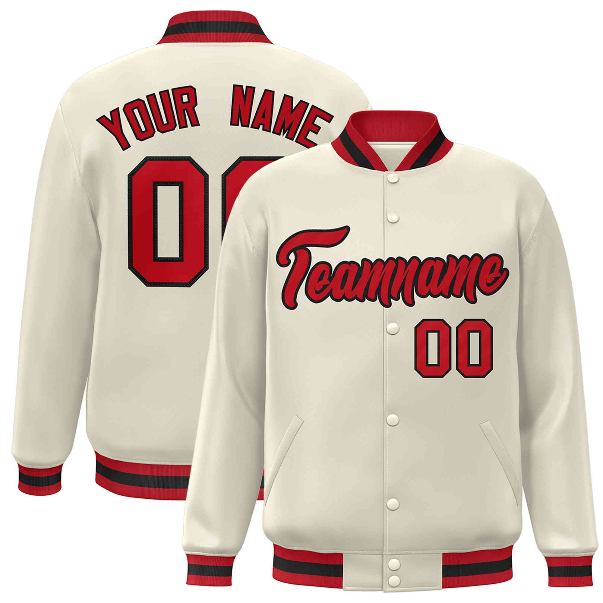 Custom Khaki Red-Black Classic Style Varsity Full-Snap Letterman Jacket