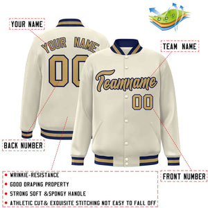 Custom Khaki Old Gold-Navy Classic Style Varsity Full-Snap Letterman Jacket