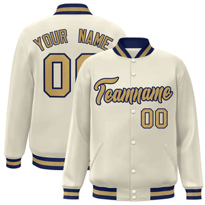 Custom Khaki Old Gold-Navy Classic Style Varsity Full-Snap Letterman Jacket