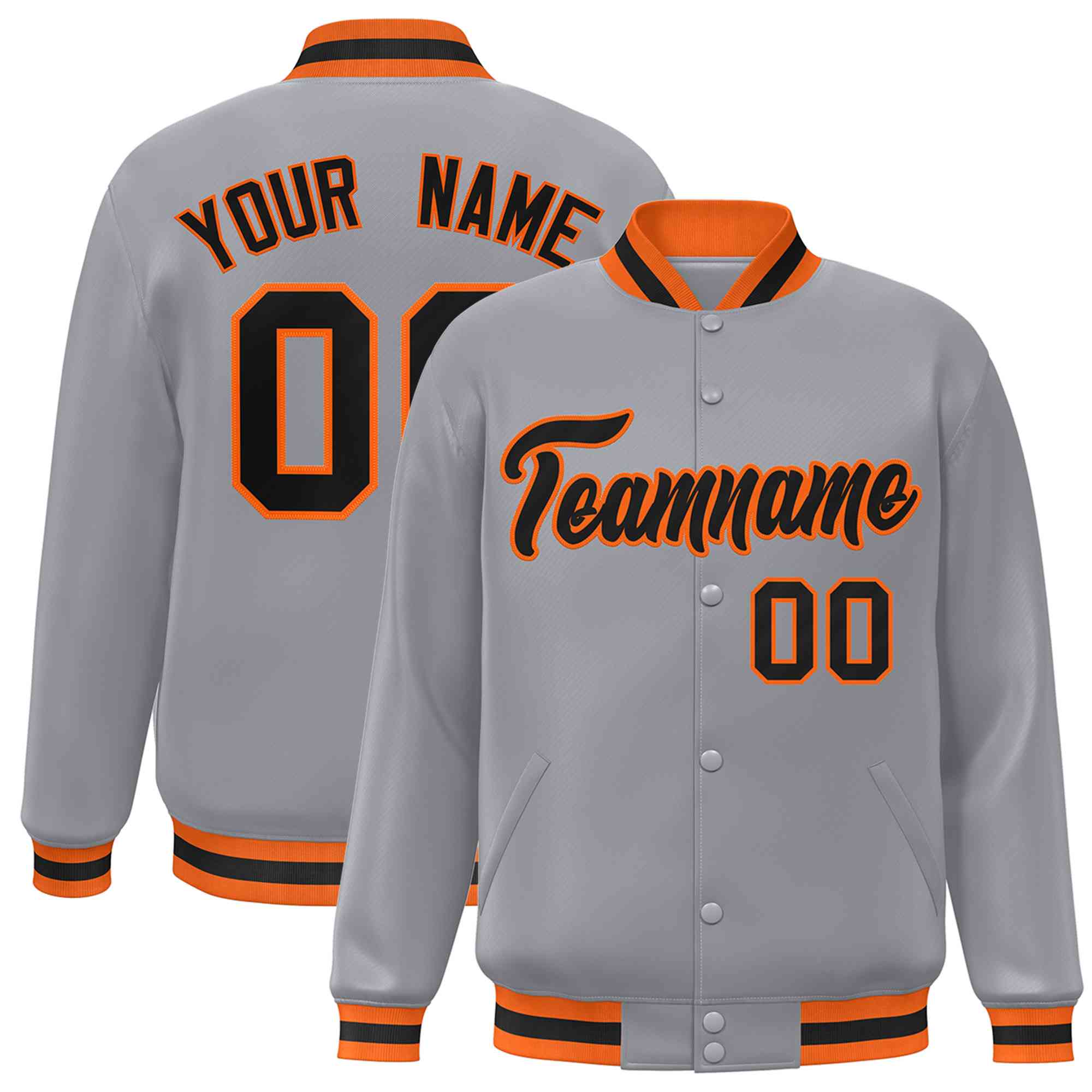 Custom Gray Black-Orange Classic Style Varsity Full-Snap Letterman Jacket