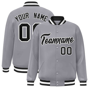 Custom Gray Black-White Classic Style Varsity Full-Snap Letterman Jacket