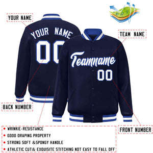 Custom Navy White-Royal Classic Style Varsity Full-Snap Letterman Jacket