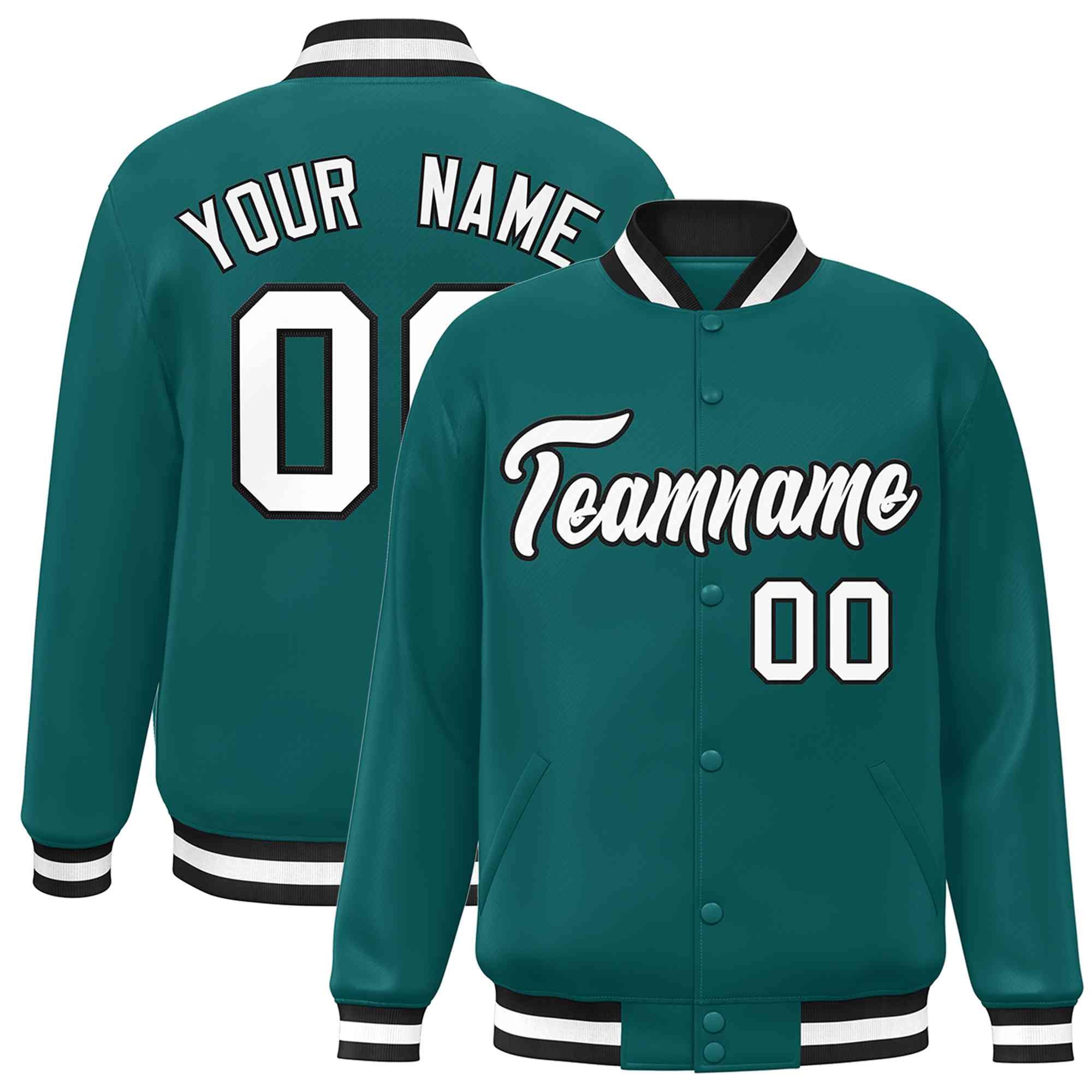 Custom Aqua White-Black Classic Style Varsity Full-Snap Letterman Jacket