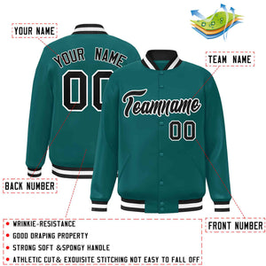 Custom Aqua Black-White Classic Style Varsity Full-Snap Letterman Jacket