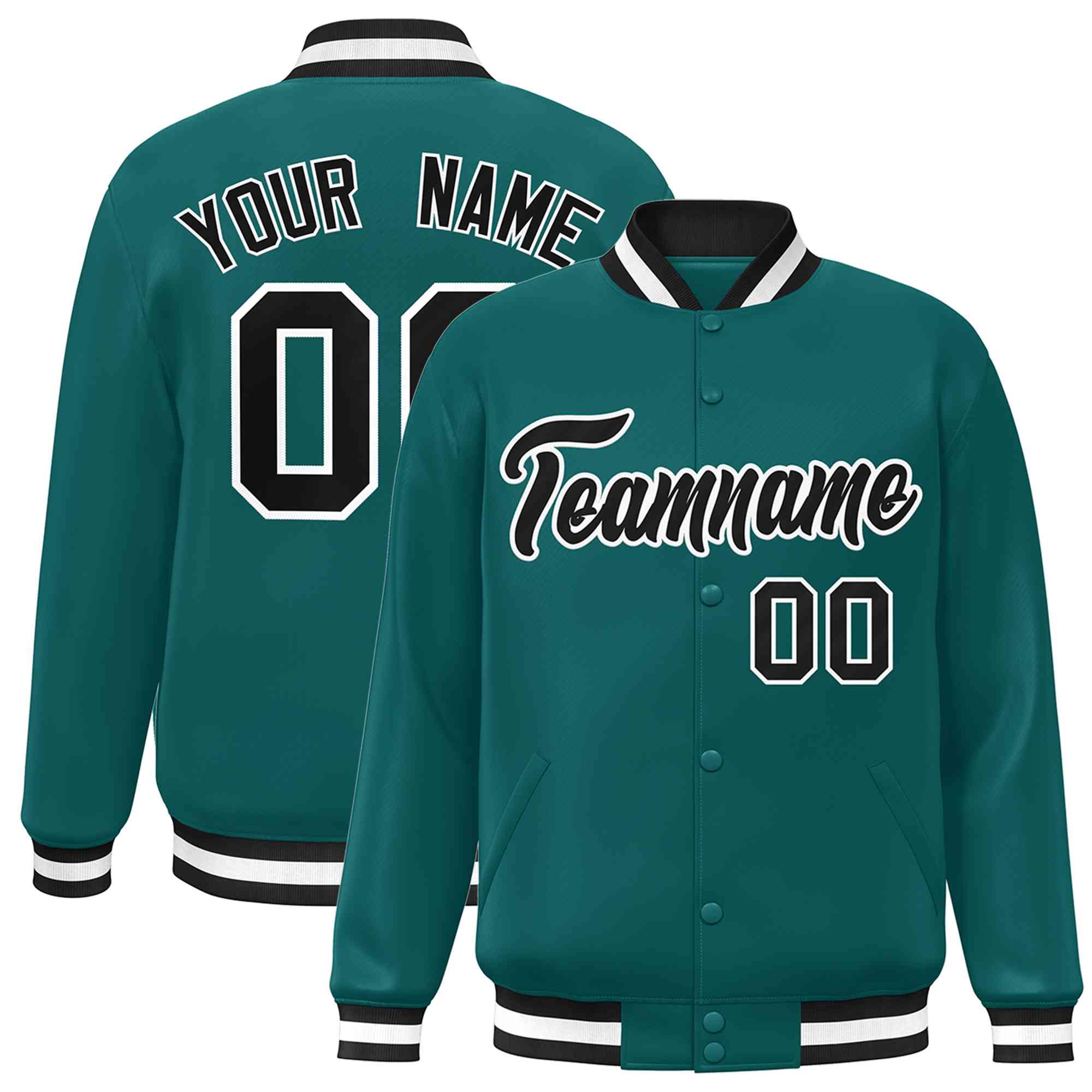 Custom Aqua Black-White Classic Style Varsity Full-Snap Letterman Jacket