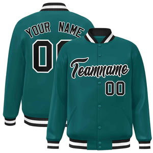 Custom Aqua Black-White Classic Style Varsity Full-Snap Letterman Jacket