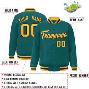 Custom Aqua Gold-Black Classic Style Varsity Full-Snap Letterman Jacket