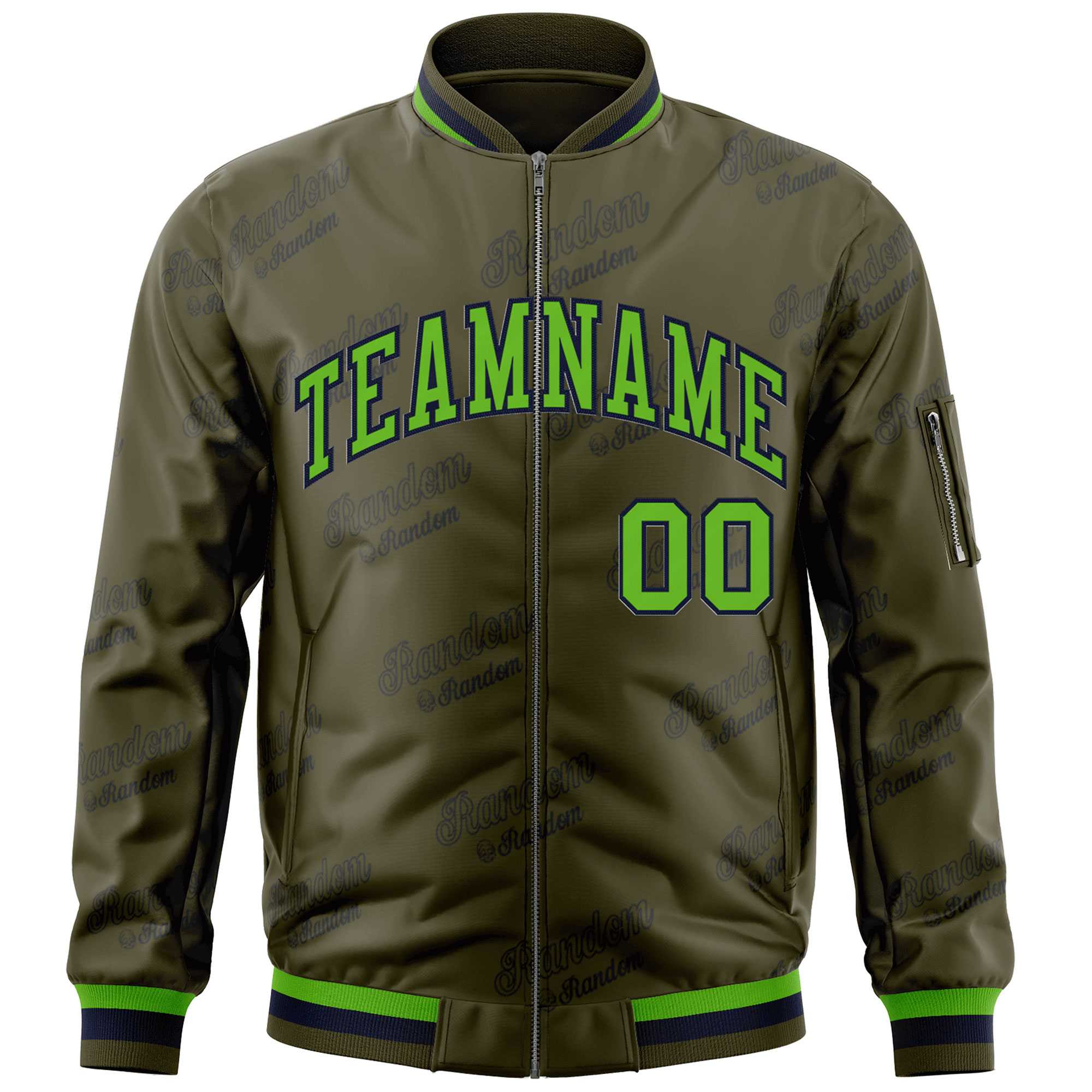 Custom Olive Green-Navy Letter Full-Zip Varsity Bomber Jacket