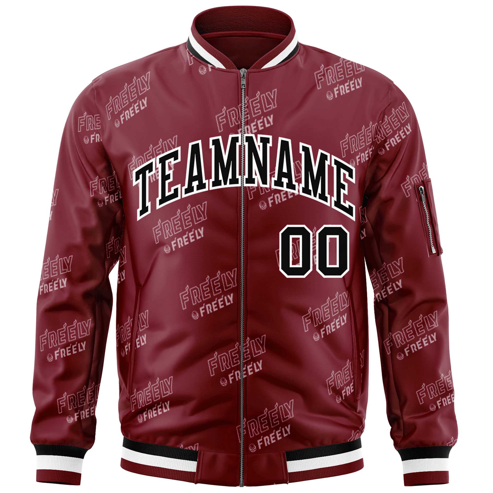 Custom Crimson Black-White Letter Full-Zip Varsity Bomber Jacket