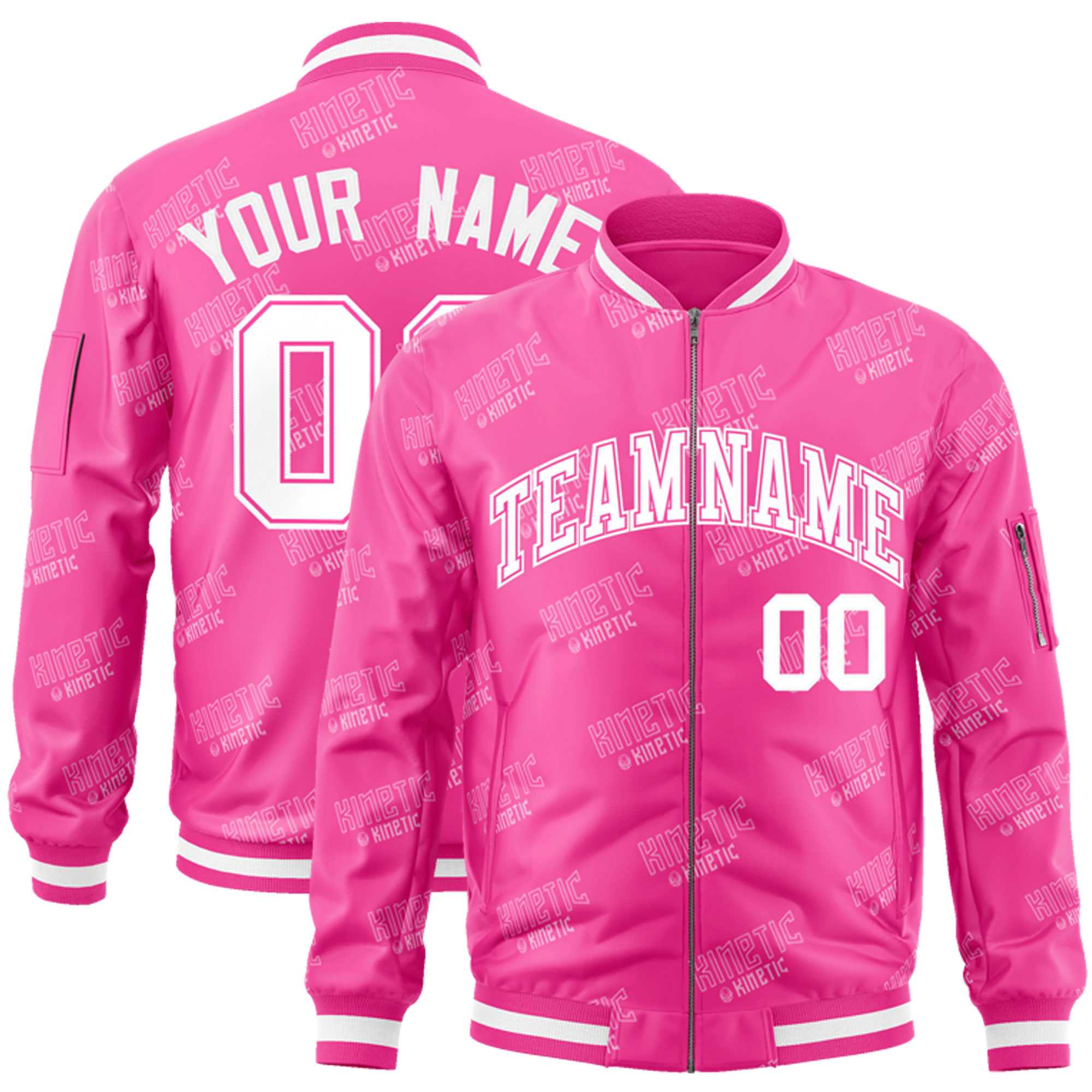 Custom Pink White Letter Full-Zip Varsity Bomber Jacket