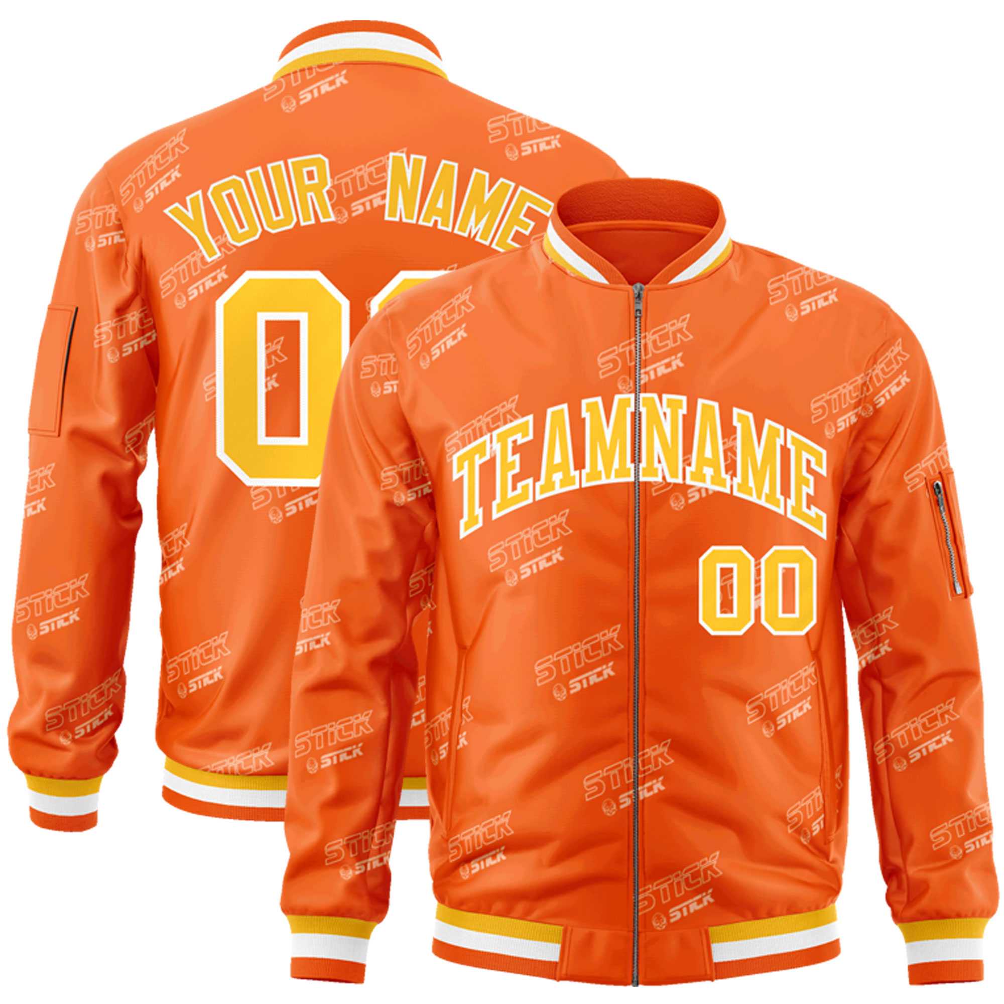 Custom Orange Gold-White Letter Full-Zip Varsity Bomber Jacket