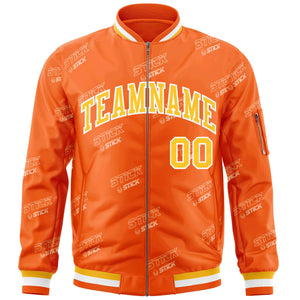 Custom Orange Gold-White Letter Full-Zip Varsity Bomber Jacket