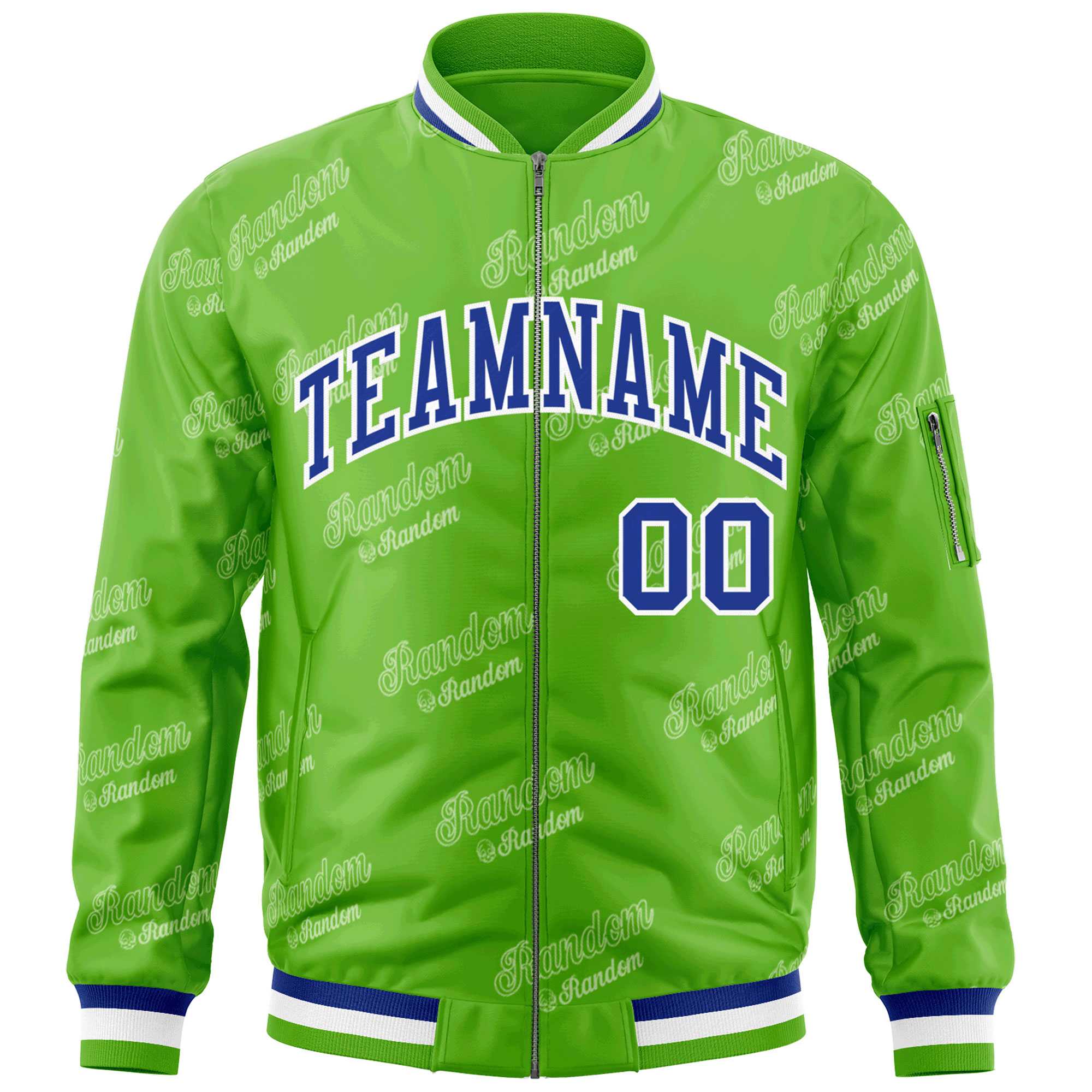 Custom Green Royal-White Letter Full-Zip Varsity Bomber Jacket