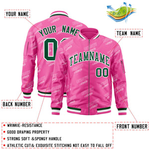 Custom Pink Green-White Letter Full-Zip Varsity Bomber Jacket