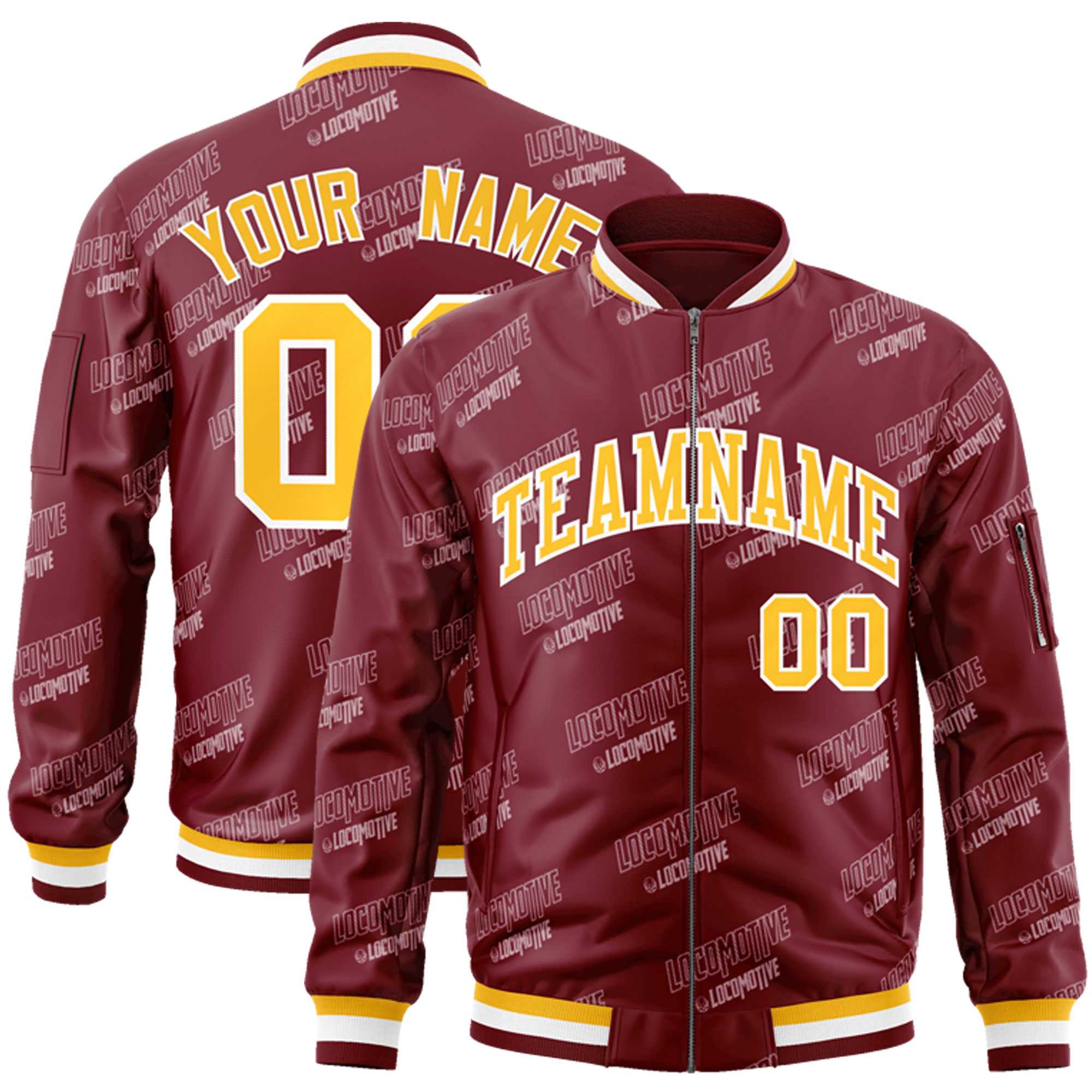 Custom Crimson Gold-White Letter Full-Zip Varsity Bomber Jacket