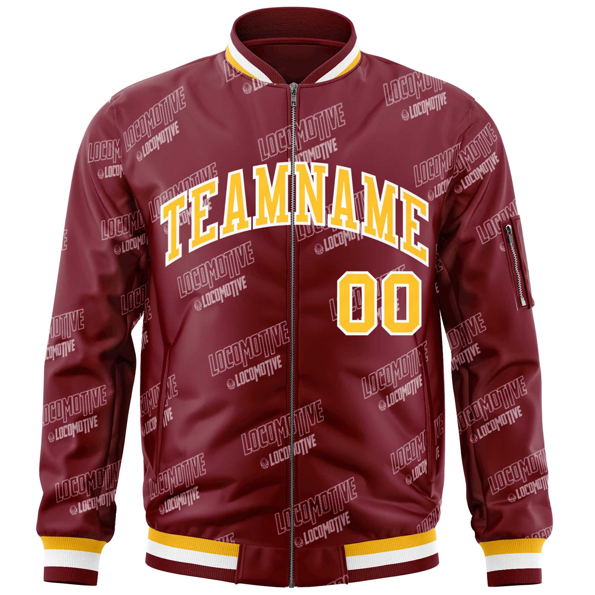 Custom Crimson Gold-White Letter Full-Zip Varsity Bomber Jacket