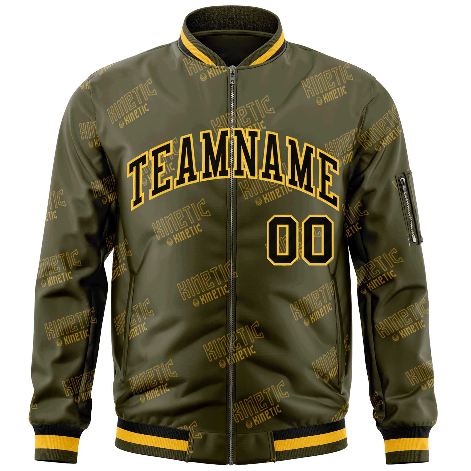 Custom Olive Black-Gold Letter Full-Zip Varsity Bomber Jacket