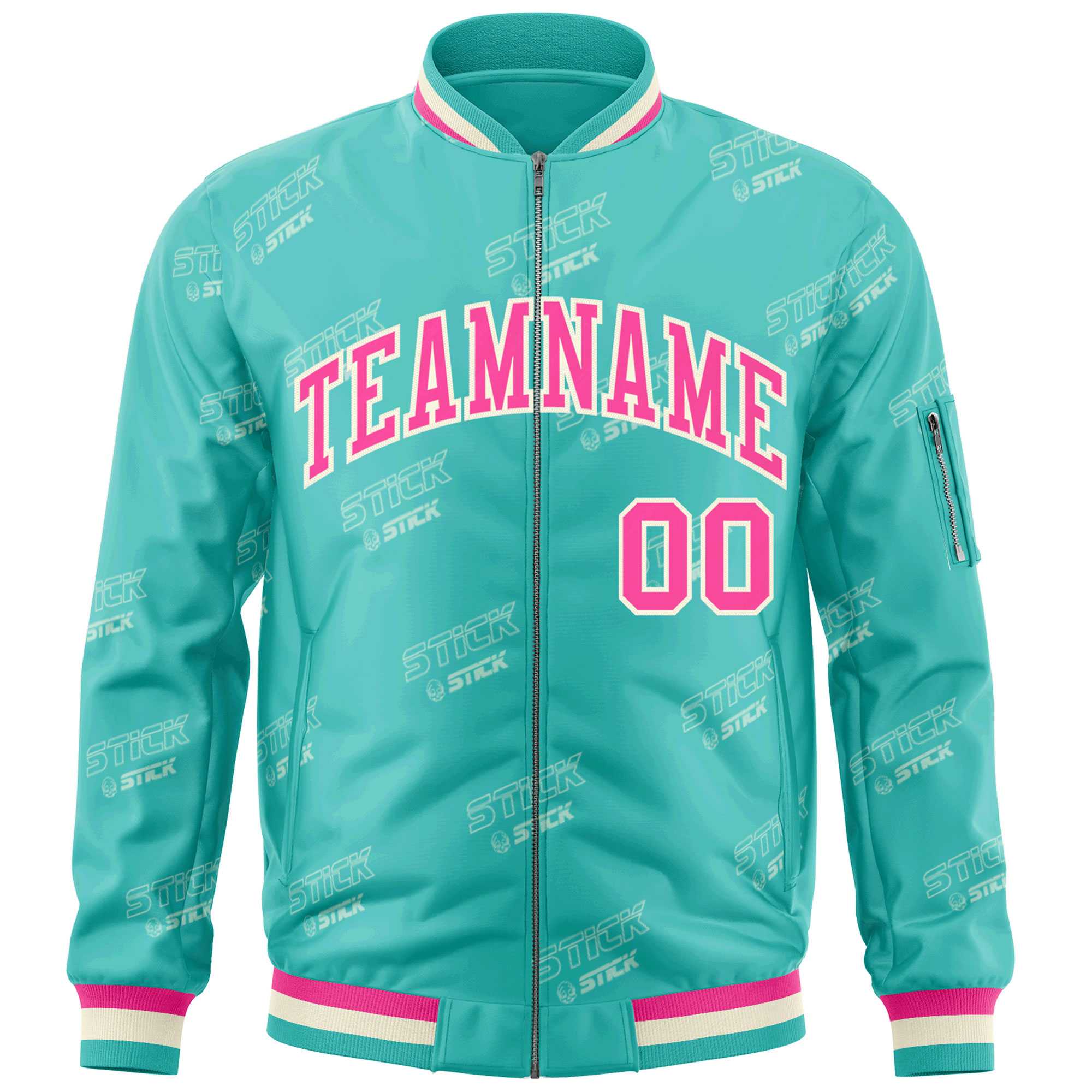 Custom Aqua Pink-Cream Letter Full-Zip Varsity Bomber Jacket