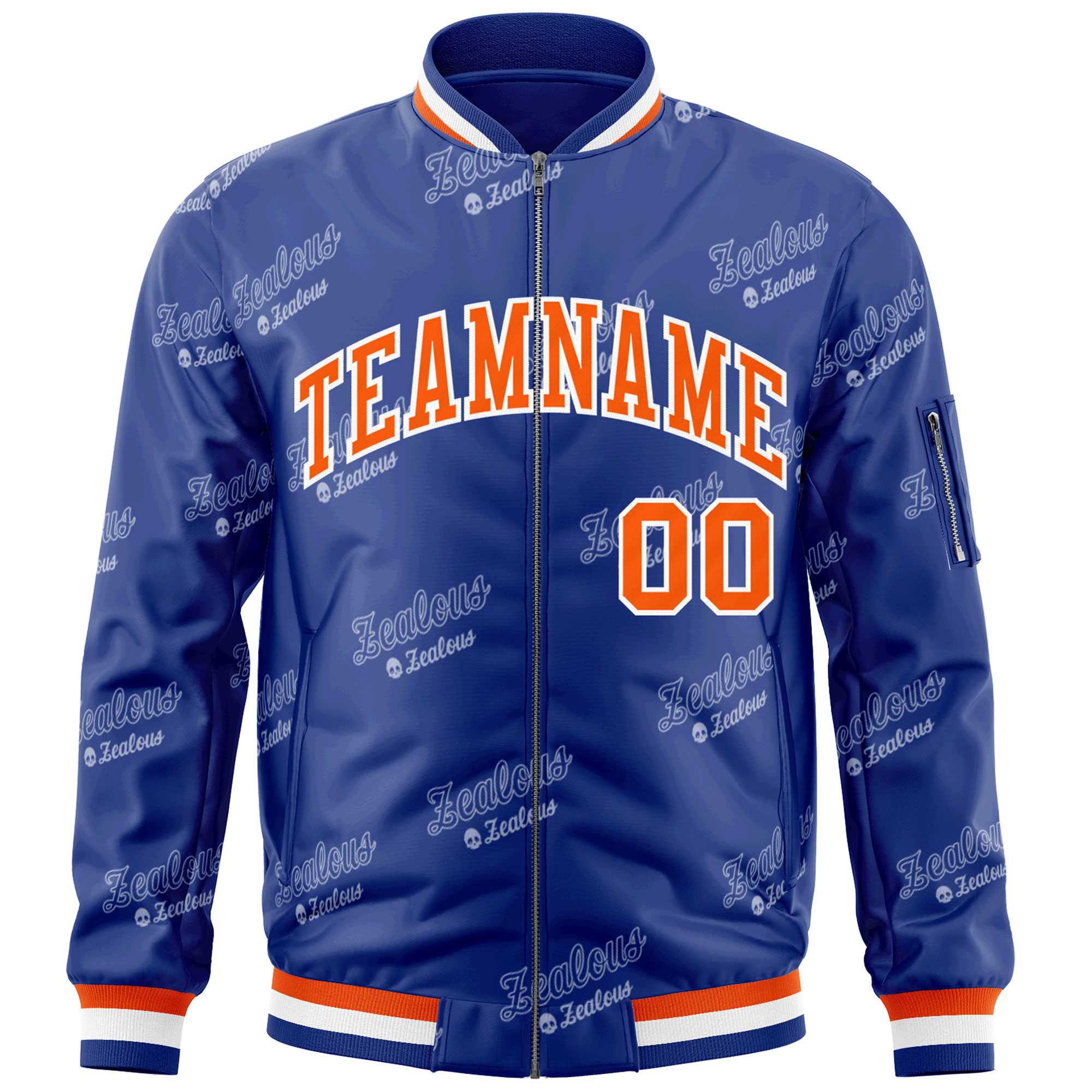 Custom Royal Orange-White Letter Full-Zip Varsity Bomber Jacket