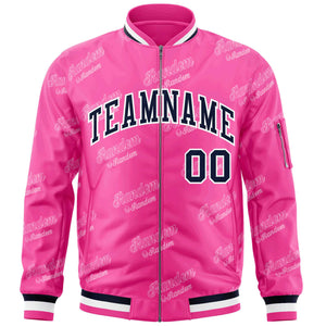 Custom Pink Navy-White Letter Full-Zip Varsity Bomber Jacket