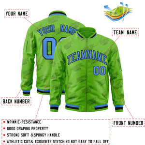 Custom Green Powder Blue-Black Letter Full-Zip Varsity Bomber Jacket