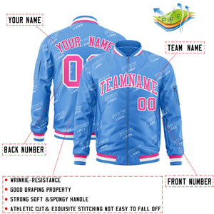 Custom Powder Blue Pink-White Letter Full-Zip Varsity Bomber Jacket