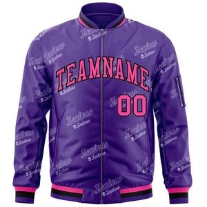 Custom Purple Pink-Black Letter Full-Zip Varsity Bomber Jacket