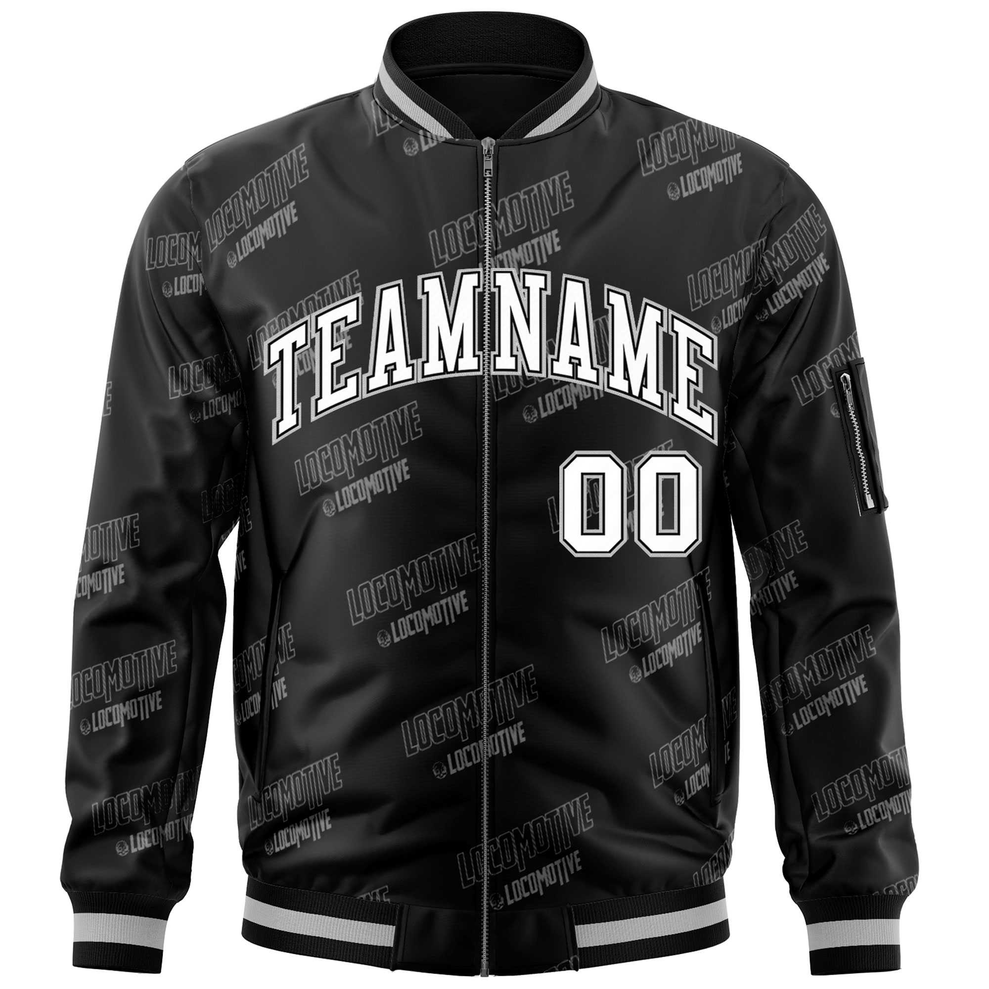 Custom Black White Letter Full-Zip Varsity Bomber Jacket