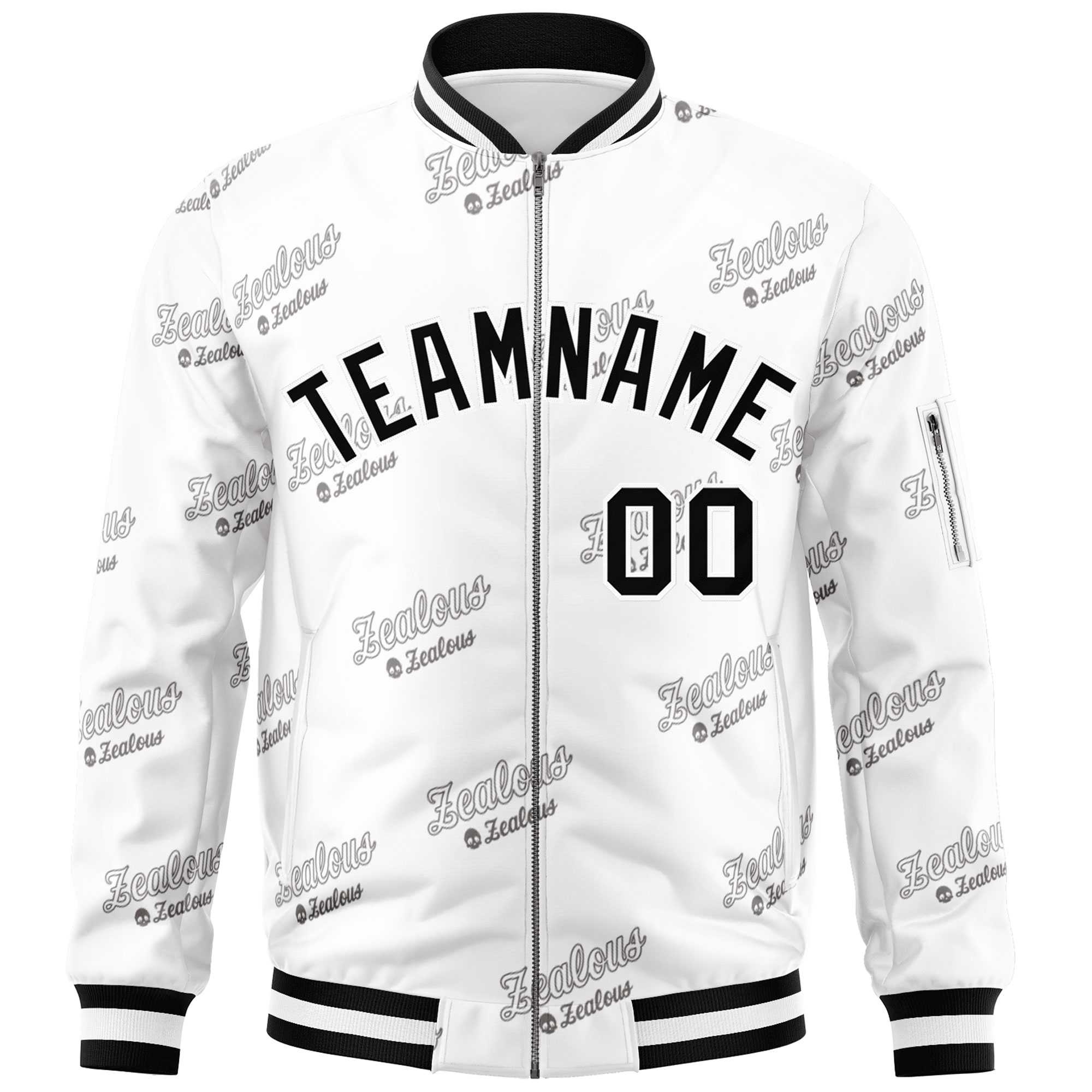 Custom White Black Letter Full-Zip Varsity Bomber Jacket