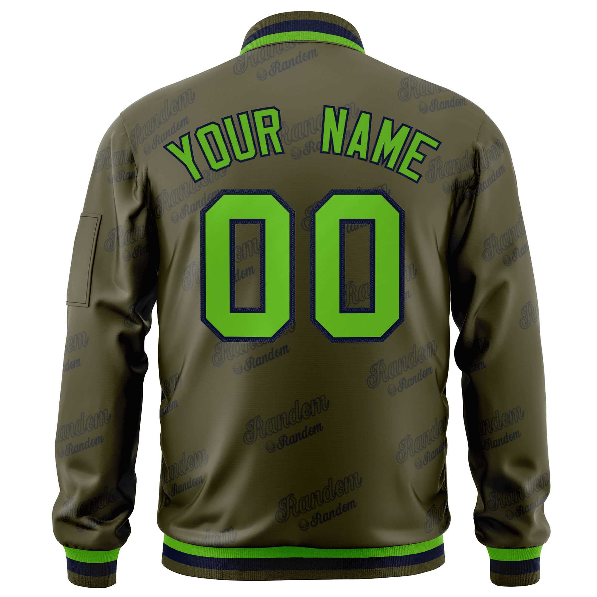 Custom Olive Green-Navy Letter Full-Zip Varsity Bomber Jacket