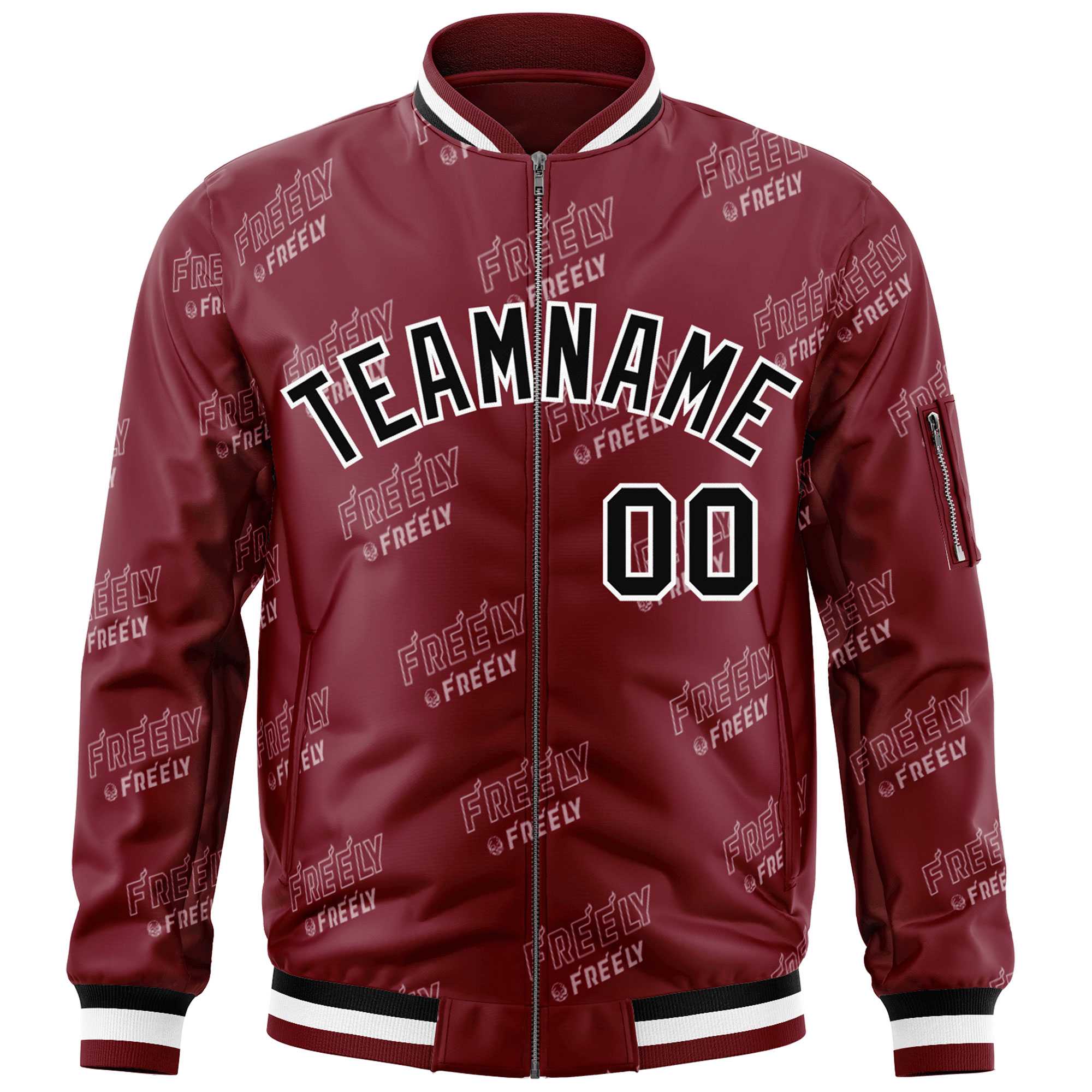 Custom Crimson Black-White Letter Full-Zip Varsity Bomber Jacket