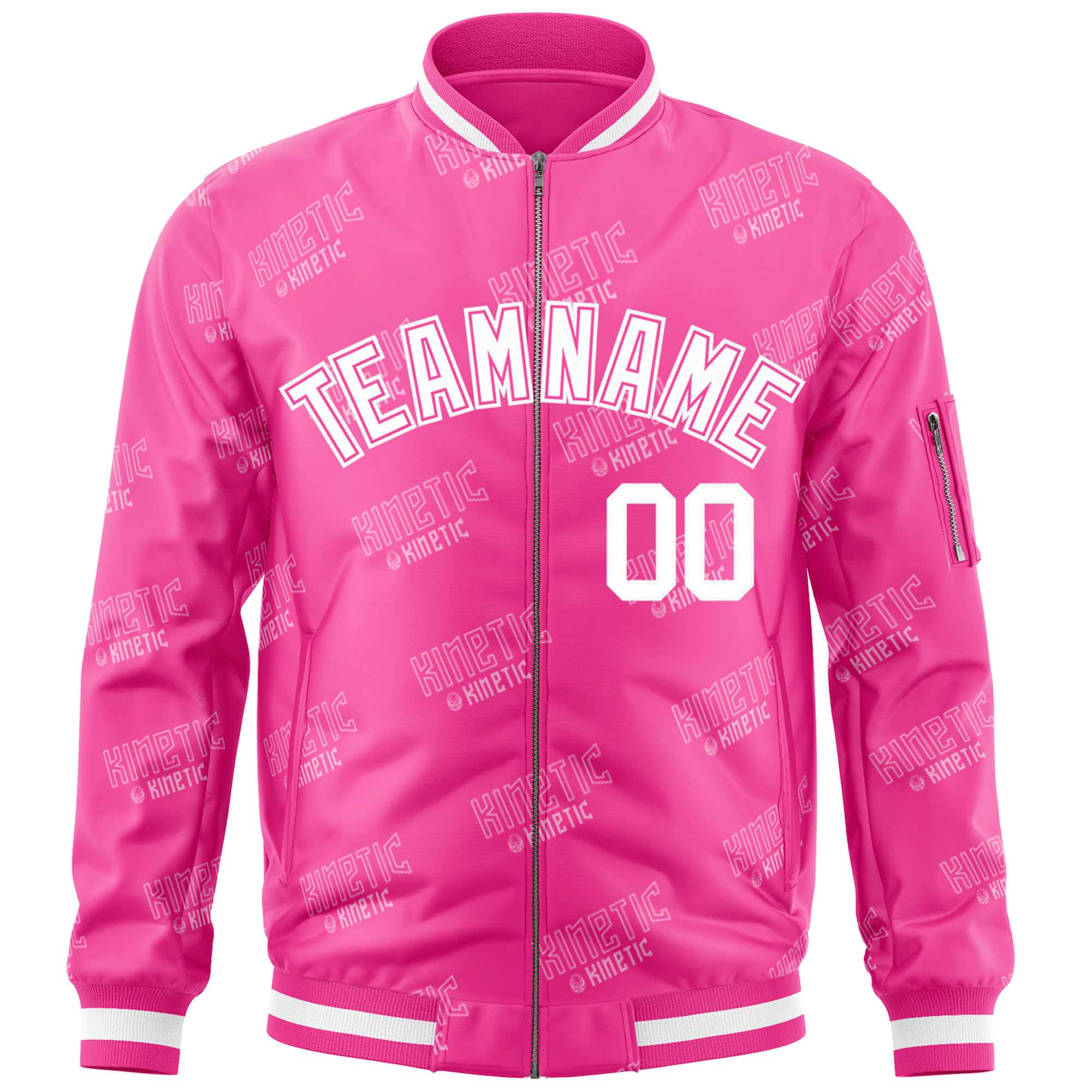 Custom Pink White Letter Full-Zip Varsity Bomber Jacket