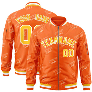 Custom Orange Gold-White Letter Full-Zip Varsity Bomber Jacket