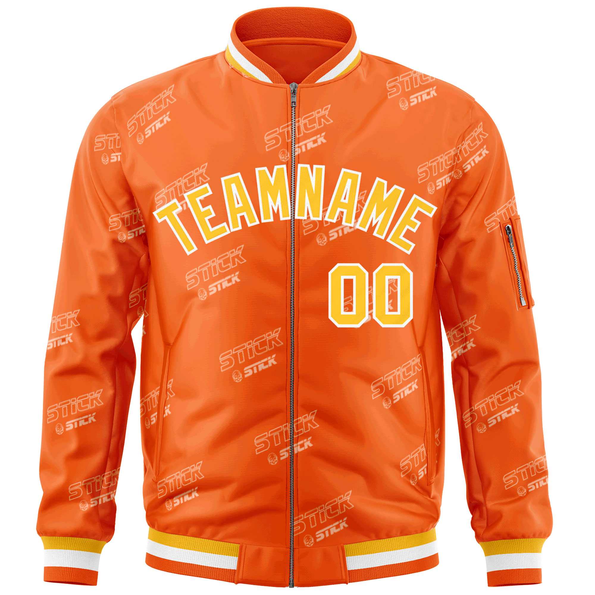 Custom Orange Gold-White Letter Full-Zip Varsity Bomber Jacket