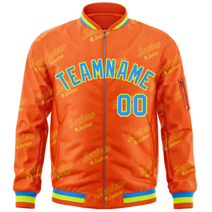 Custom Orange Powder Blue-Neon Green Letter Full-Zip Varsity Bomber Jacket