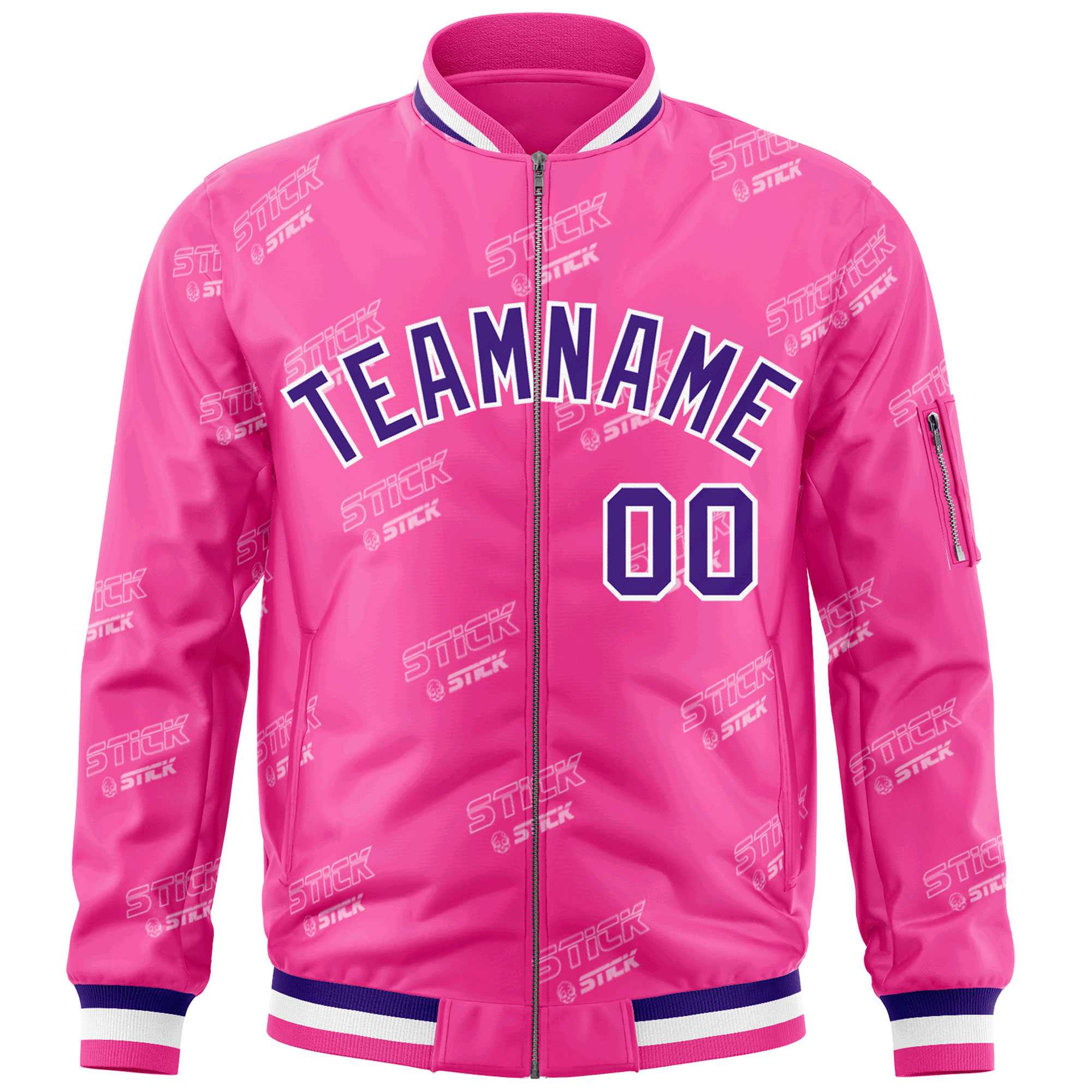 Custom Pink Purple-White Letter Full-Zip Varsity Bomber Jacket