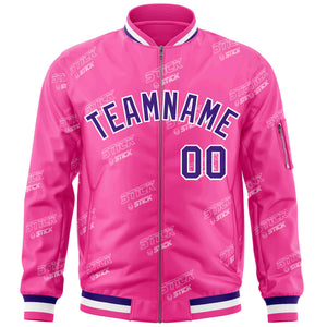 Custom Pink Purple-White Letter Full-Zip Varsity Bomber Jacket