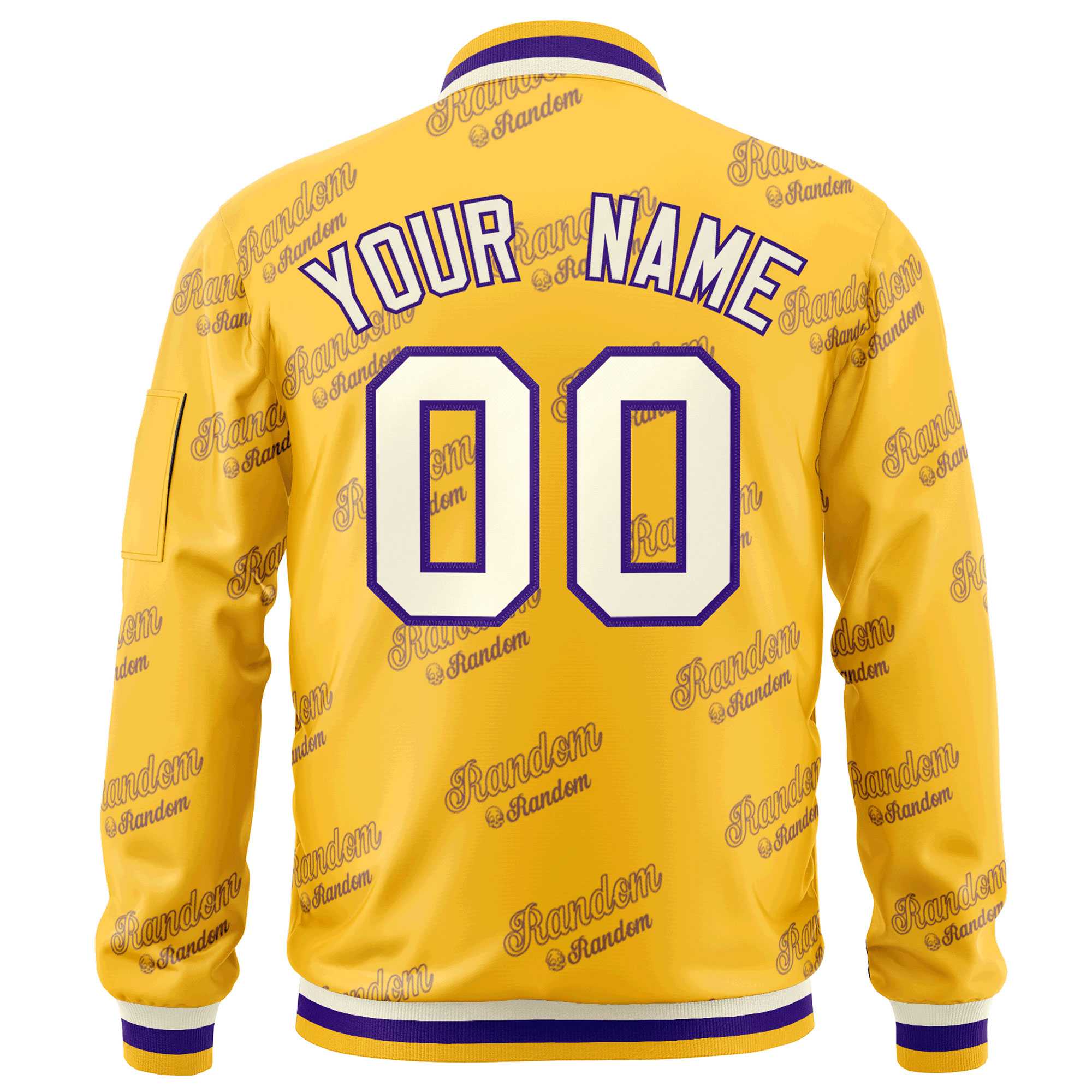 Custom Gold Cream-Purple Letter Full-Zip Varsity Bomber Jacket