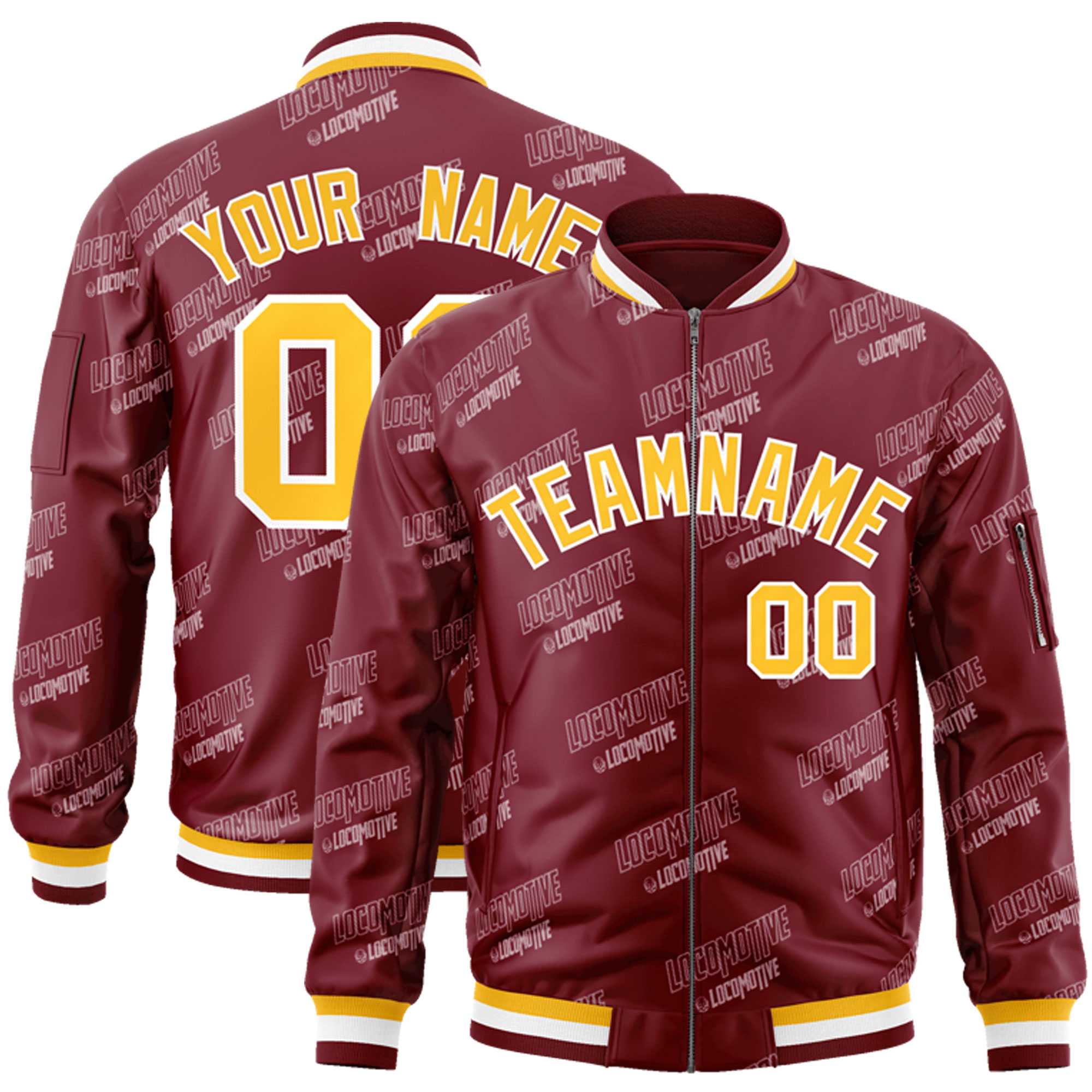 Custom Crimson Gold-White Letter Full-Zip Varsity Bomber Jacket