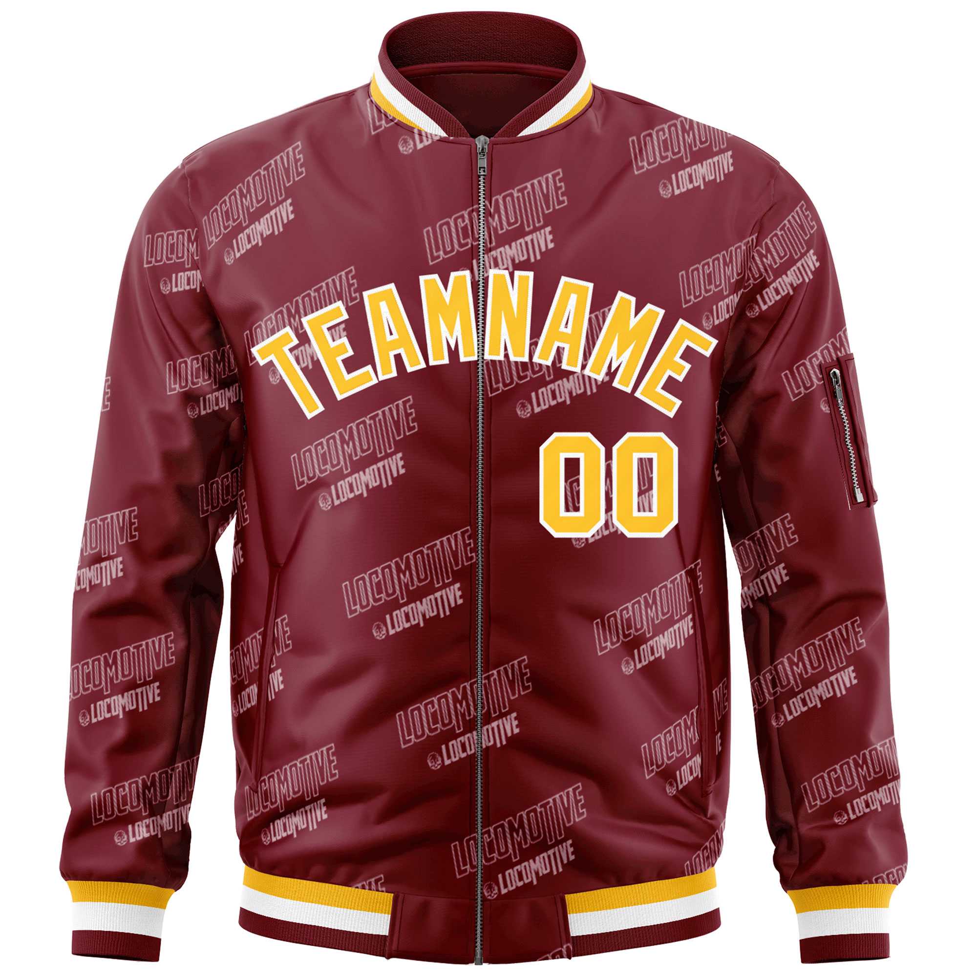 Custom Crimson Gold-White Letter Full-Zip Varsity Bomber Jacket