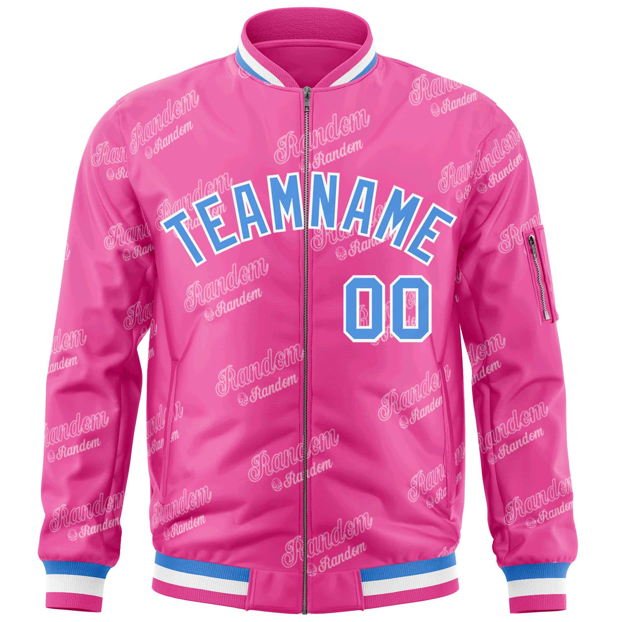 Custom Pink Powder Blue-White Letter Full-Zip Varsity Bomber Jacket