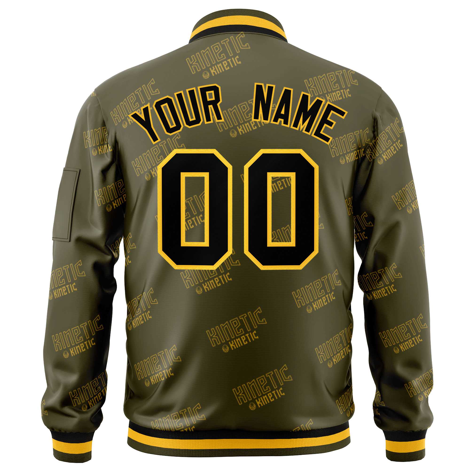 Custom Olive Black-Gold Letter Full-Zip Varsity Bomber Jacket