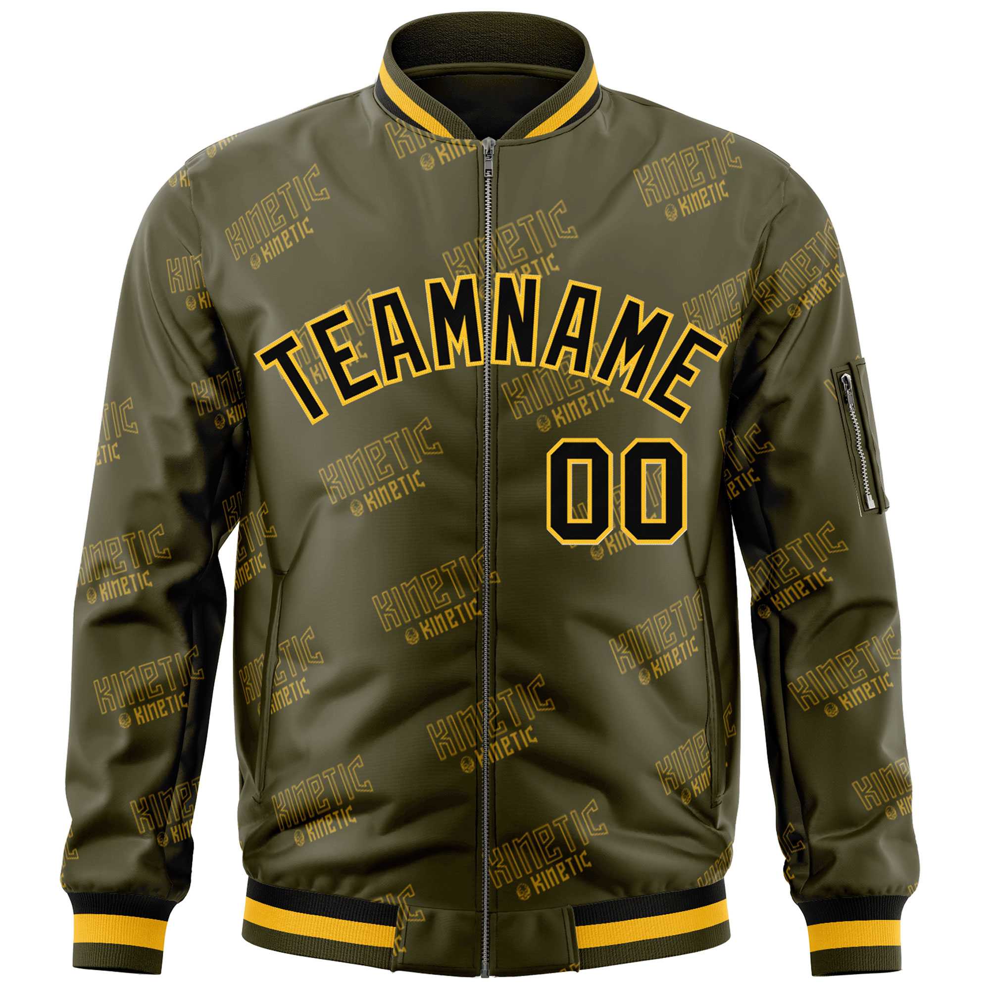 Custom Olive Black-Gold Letter Full-Zip Varsity Bomber Jacket