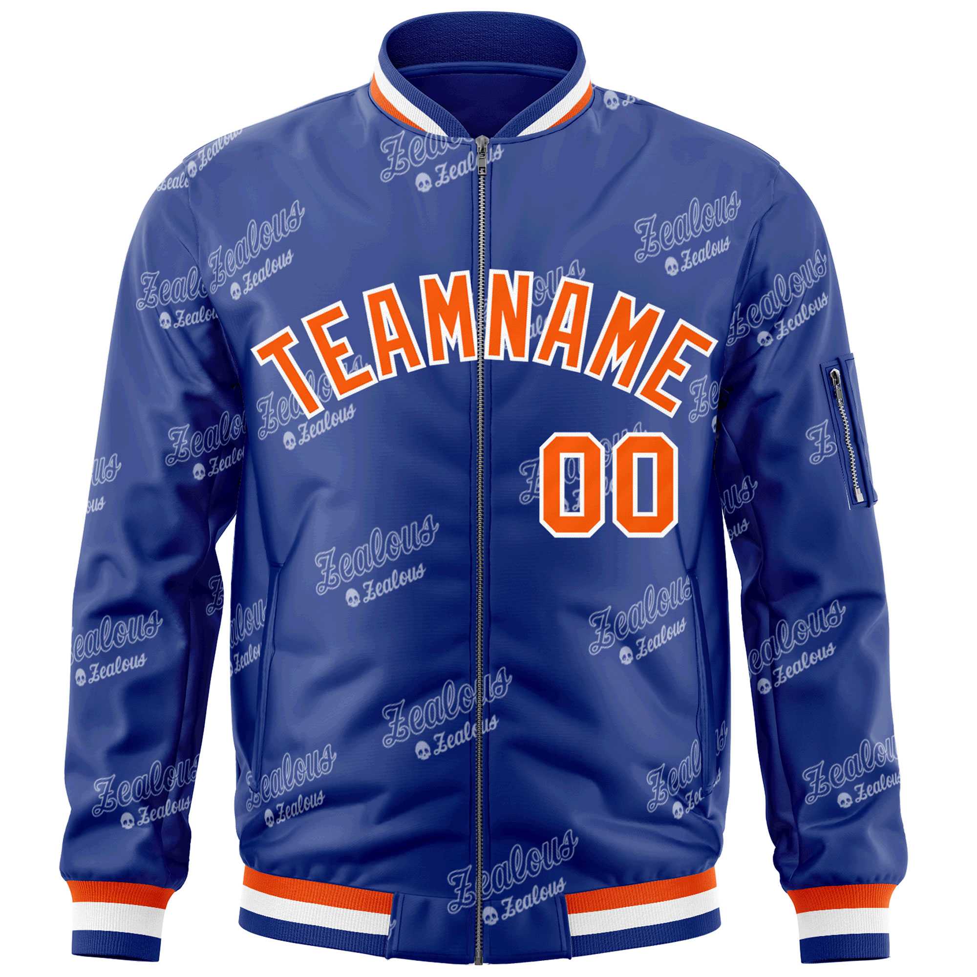 Custom Royal Orange-White Letter Full-Zip Varsity Bomber Jacket