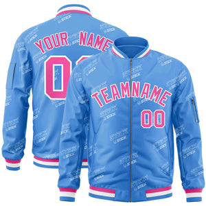 Custom Powder Blue Pink-White Letter Full-Zip Varsity Bomber Jacket