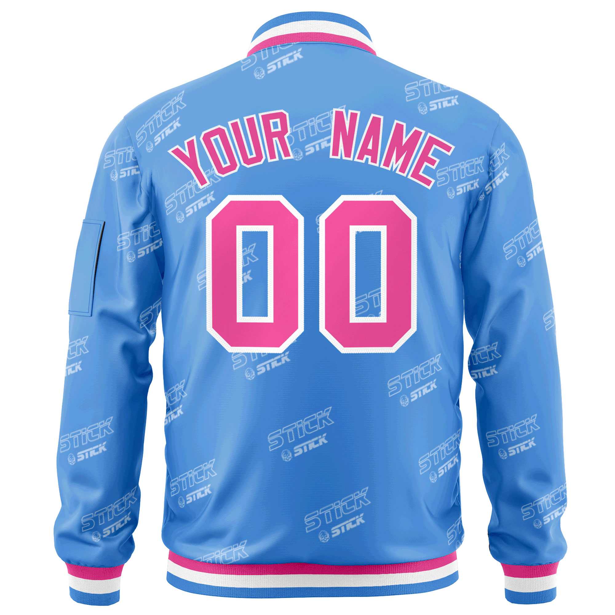 Custom Powder Blue Pink-White Letter Full-Zip Varsity Bomber Jacket